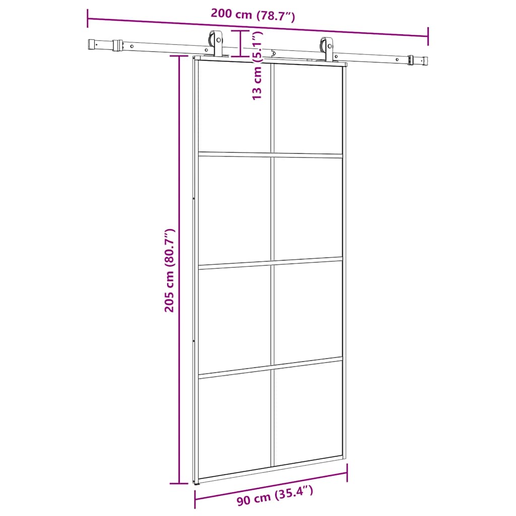 vidaXL Sliding Door with Hardware Set Black 90x205 cm ESG Glass