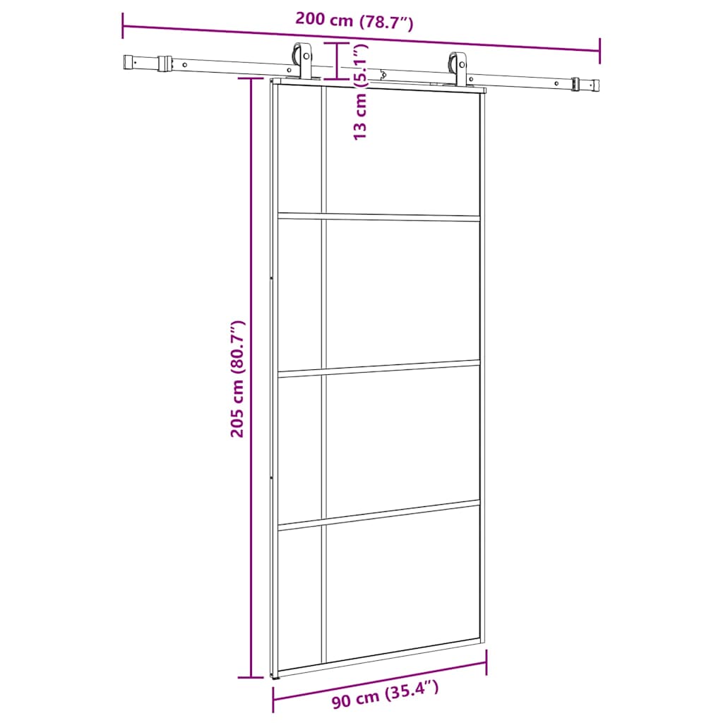 vidaXL Sliding Door with Hardware Set Black 90x205 cm ESG Glass