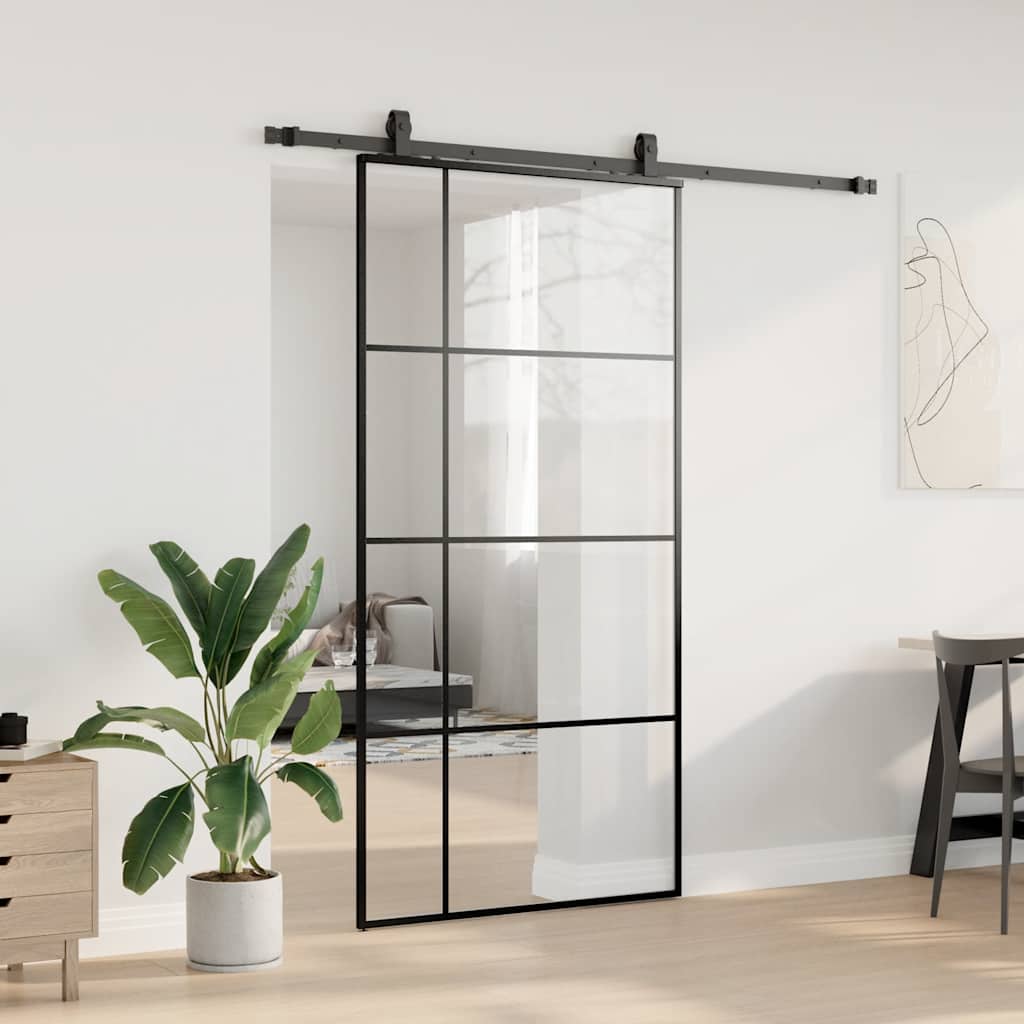 vidaXL Sliding Door with Hardware Set Black 102.5x205 cm ESG Glass