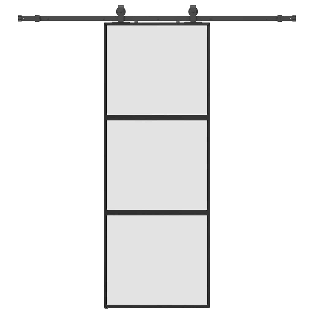 vidaXL Sliding Door with Hardware Set Black 76x205 cm Tempered Glass