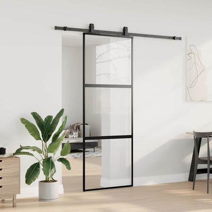 vidaXL Sliding Door with Hardware Set Black 76x205 cm Tempered Glass