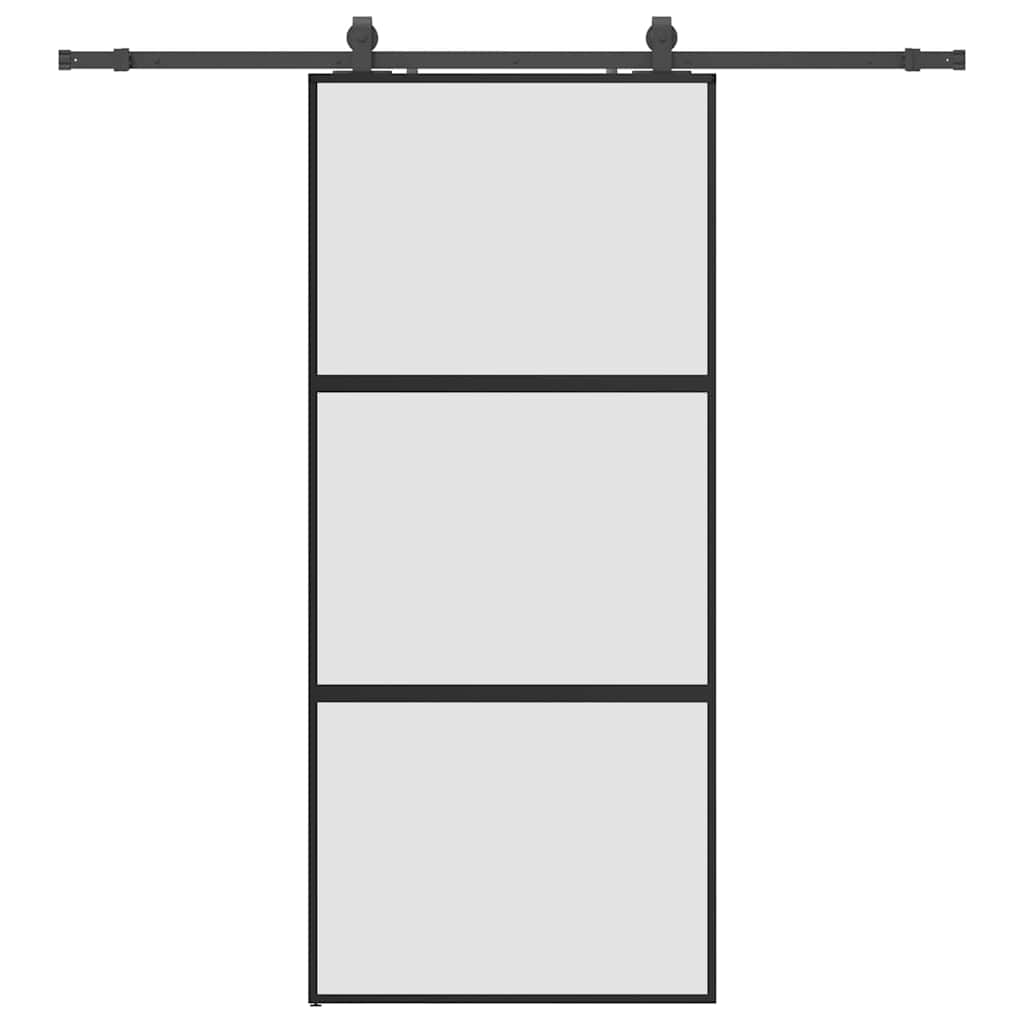 vidaXL Sliding Door with Hardware Set Black 90x205 cm Tempered Glass