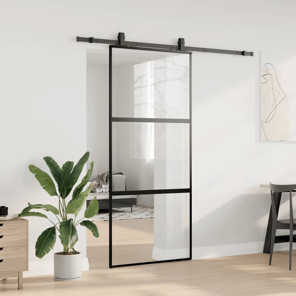vidaXL Sliding Door with Hardware Set Black 90x205 cm Tempered Glass