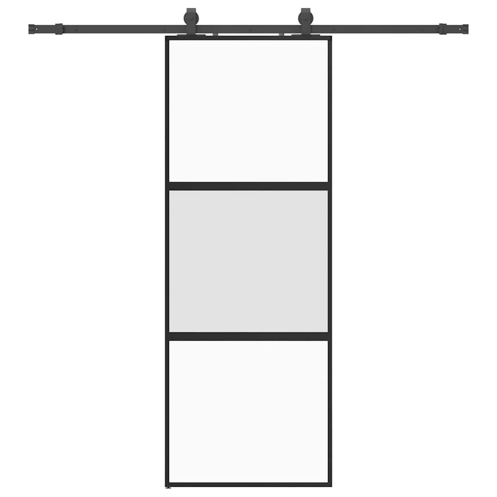 vidaXL Sliding Door with Hardware Set Black 76x205 cm Tempered Glass