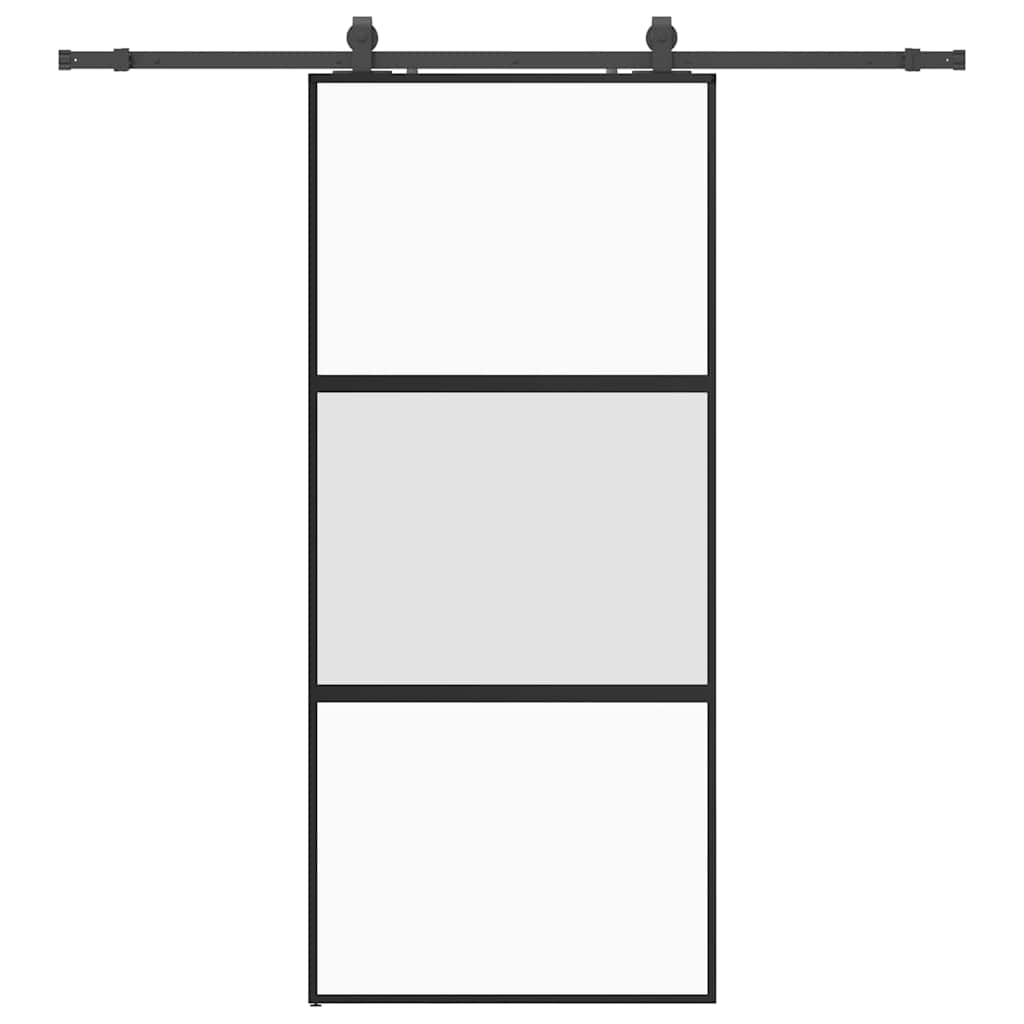 vidaXL Sliding Door with Hardware Set Black 90x205 cm Tempered Glass