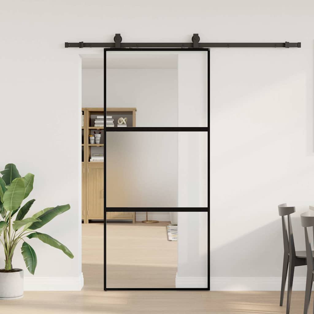 vidaXL Sliding Door with Hardware Set Black 90x205 cm Tempered Glass