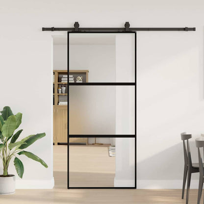 vidaXL Sliding Door with Hardware Set Black 90x205 cm Tempered Glass