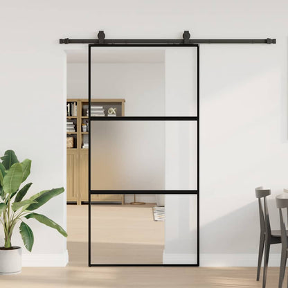 vidaXL Sliding Door with Hardware Set Black 102.5x205 cm Tempered Glass