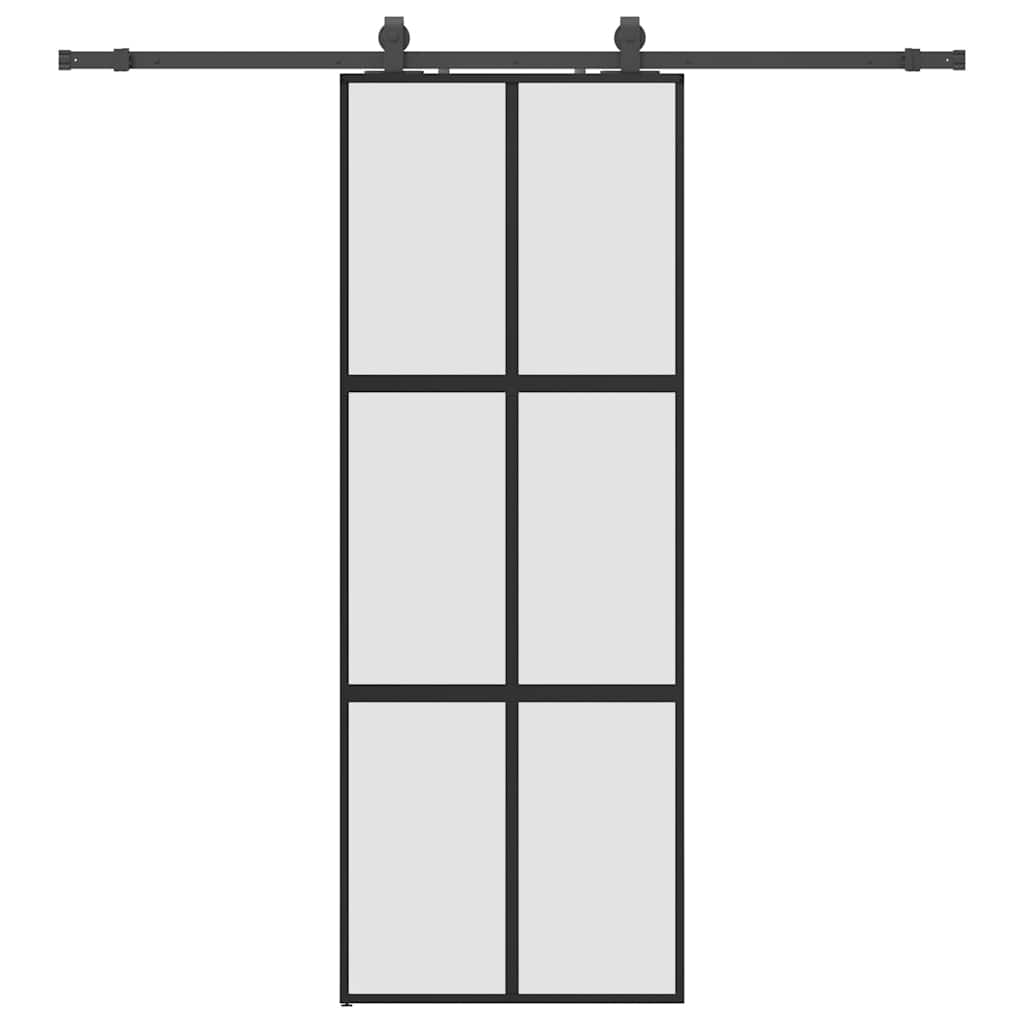 vidaXL Sliding Door with Hardware Set Black 76x205 cm Tempered Glass