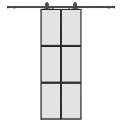 vidaXL Sliding Door with Hardware Set Black 76x205 cm Tempered Glass