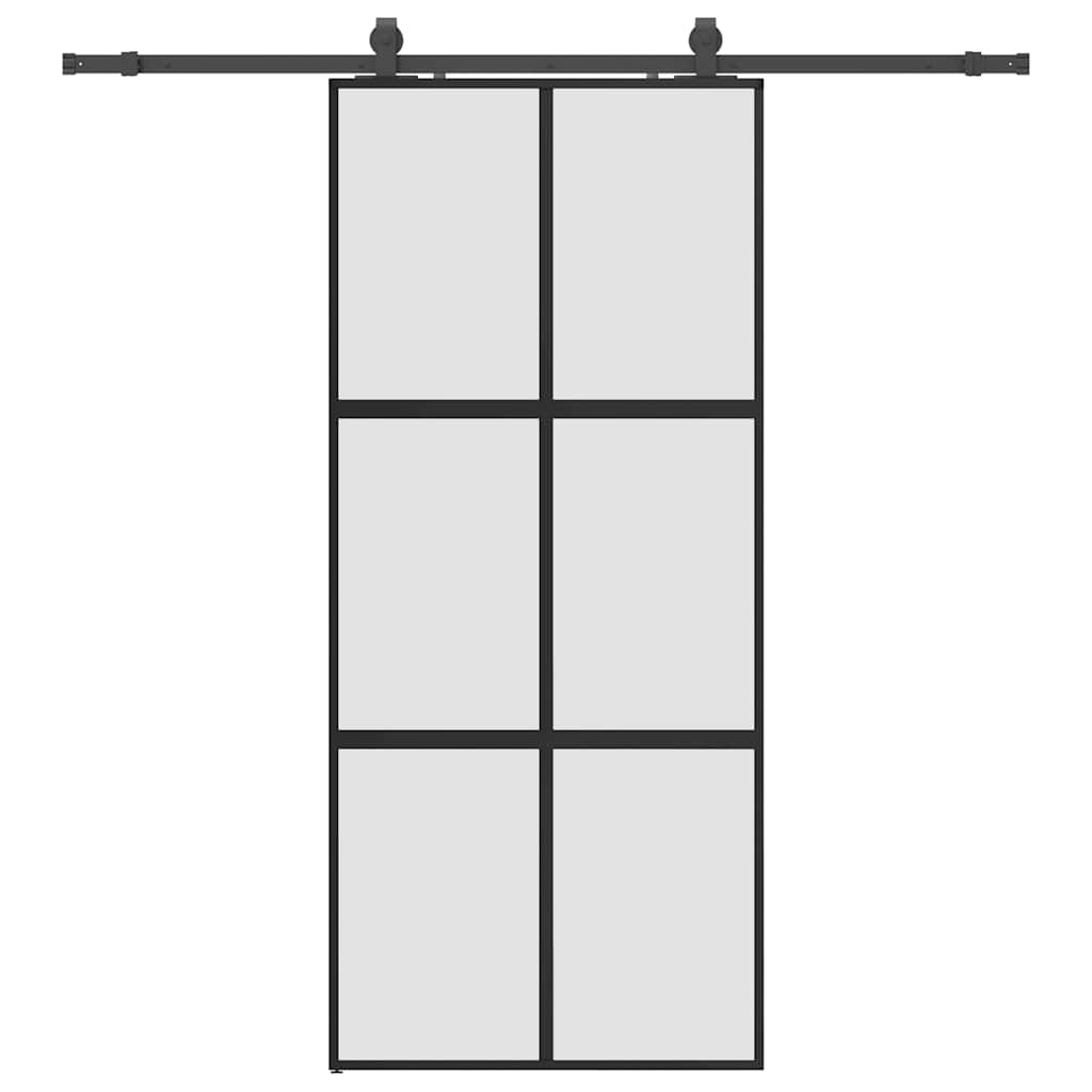 vidaXL Sliding Door with Hardware Set Black 90x205 cm Tempered Glass
