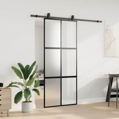 vidaXL Sliding Door with Hardware Set Black 90x205 cm Tempered Glass