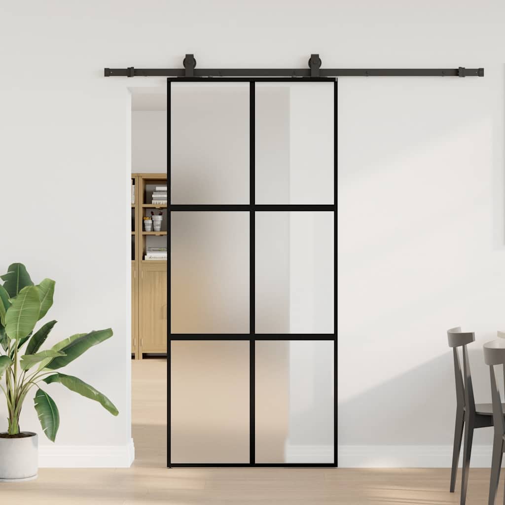 vidaXL Sliding Door with Hardware Set Black 90x205 cm Tempered Glass