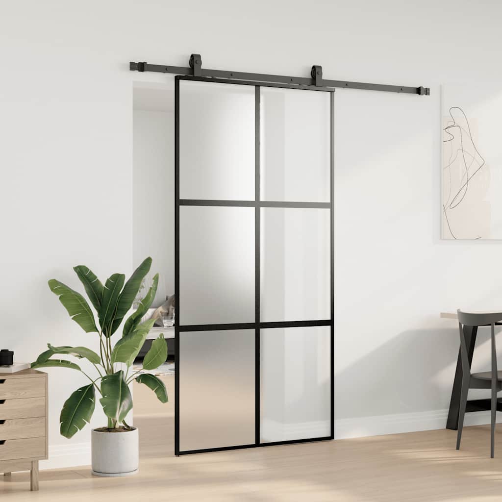 vidaXL Sliding Door with Hardware Set Black 102.5x205 cm Tempered Glass