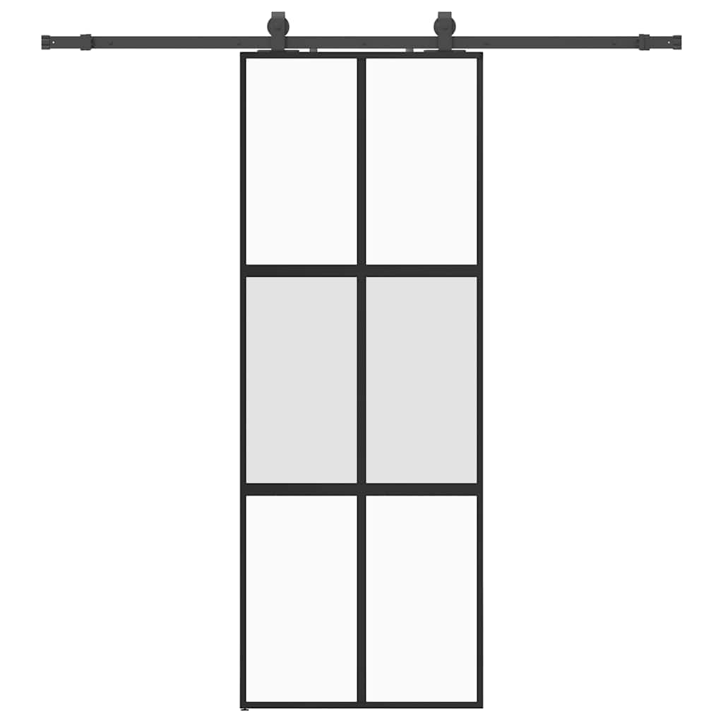 vidaXL Sliding Door with Hardware Set Black 76x205 cm Tempered Glass