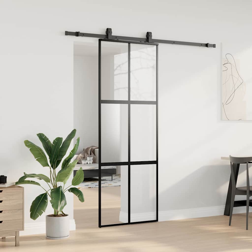vidaXL Sliding Door with Hardware Set Black 76x205 cm Tempered Glass