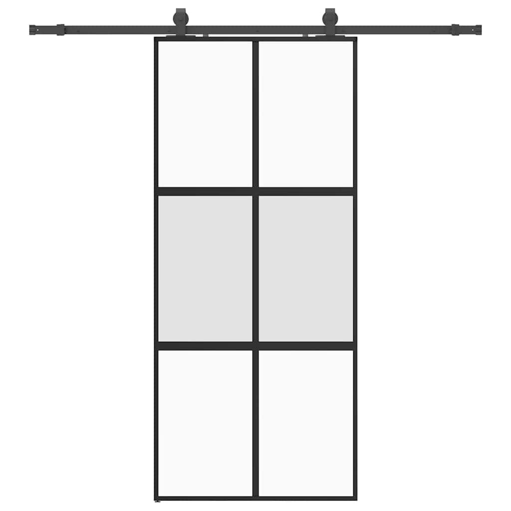 vidaXL Sliding Door with Hardware Set Black 90x205 cm Tempered Glass