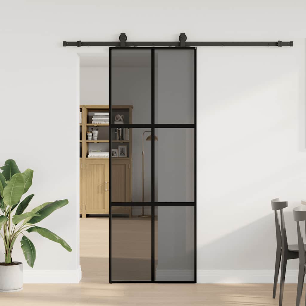 vidaXL Sliding Door with Hardware Set Black 76x205 cm Tempered Glass