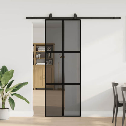 vidaXL Sliding Door with Hardware Set Black 76x205 cm Tempered Glass