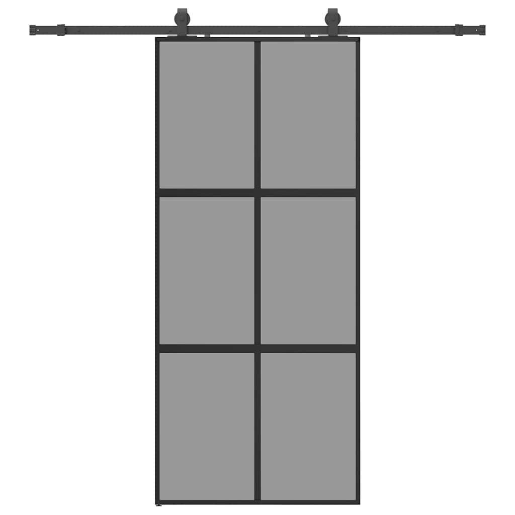 vidaXL Sliding Door with Hardware Set Black 90x205 cm Tempered Glass