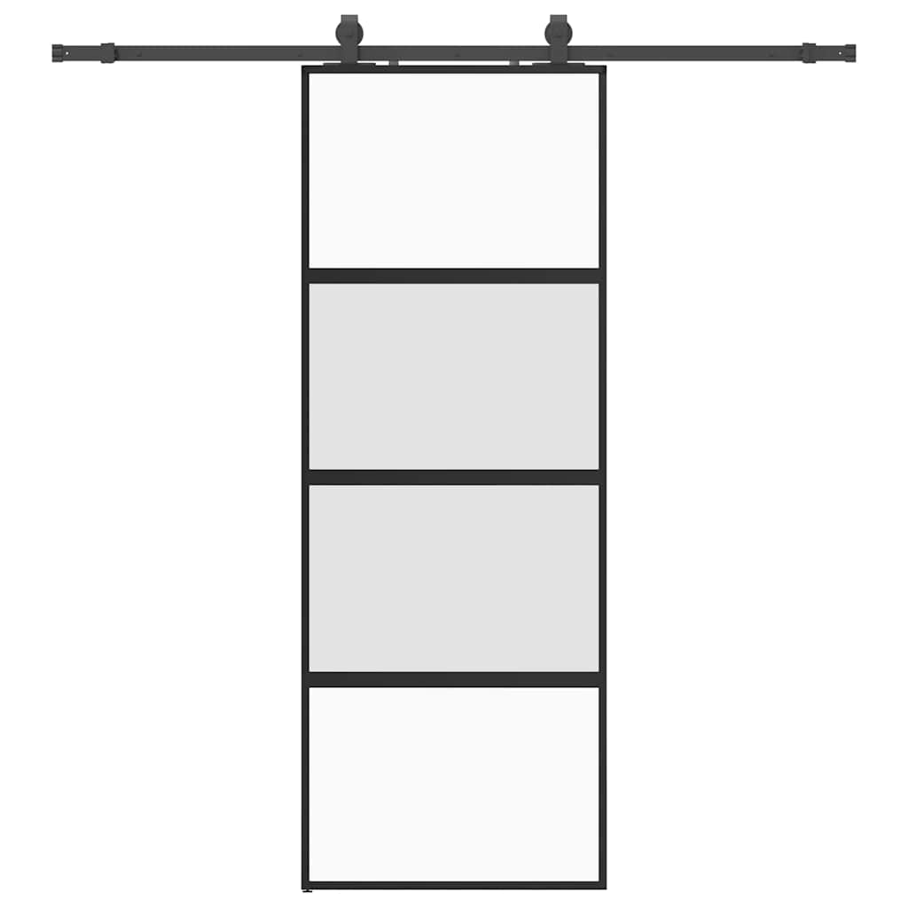 vidaXL Sliding Door with Hardware Set Black 76x205 cm Tempered Glass