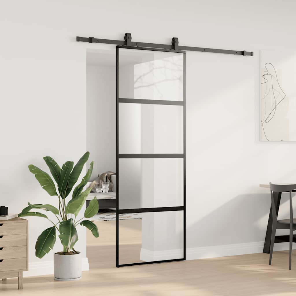 vidaXL Sliding Door with Hardware Set Black 76x205 cm Tempered Glass