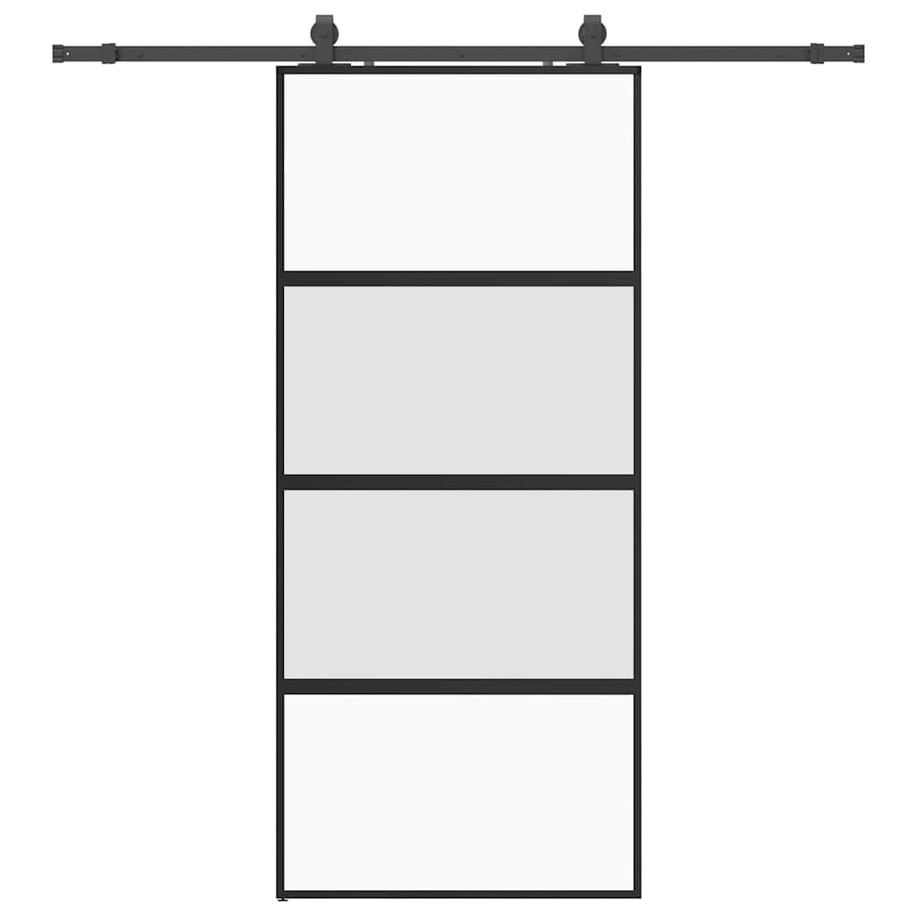 vidaXL Sliding Door with Hardware Set Black 90x205 cm Tempered Glass