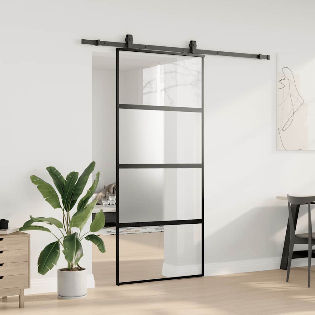 vidaXL Sliding Door with Hardware Set Black 90x205 cm Tempered Glass