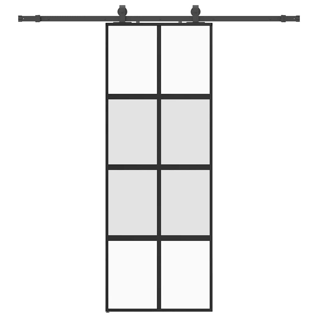 vidaXL Sliding Door with Hardware Set Black 76x205 cm Tempered Glass