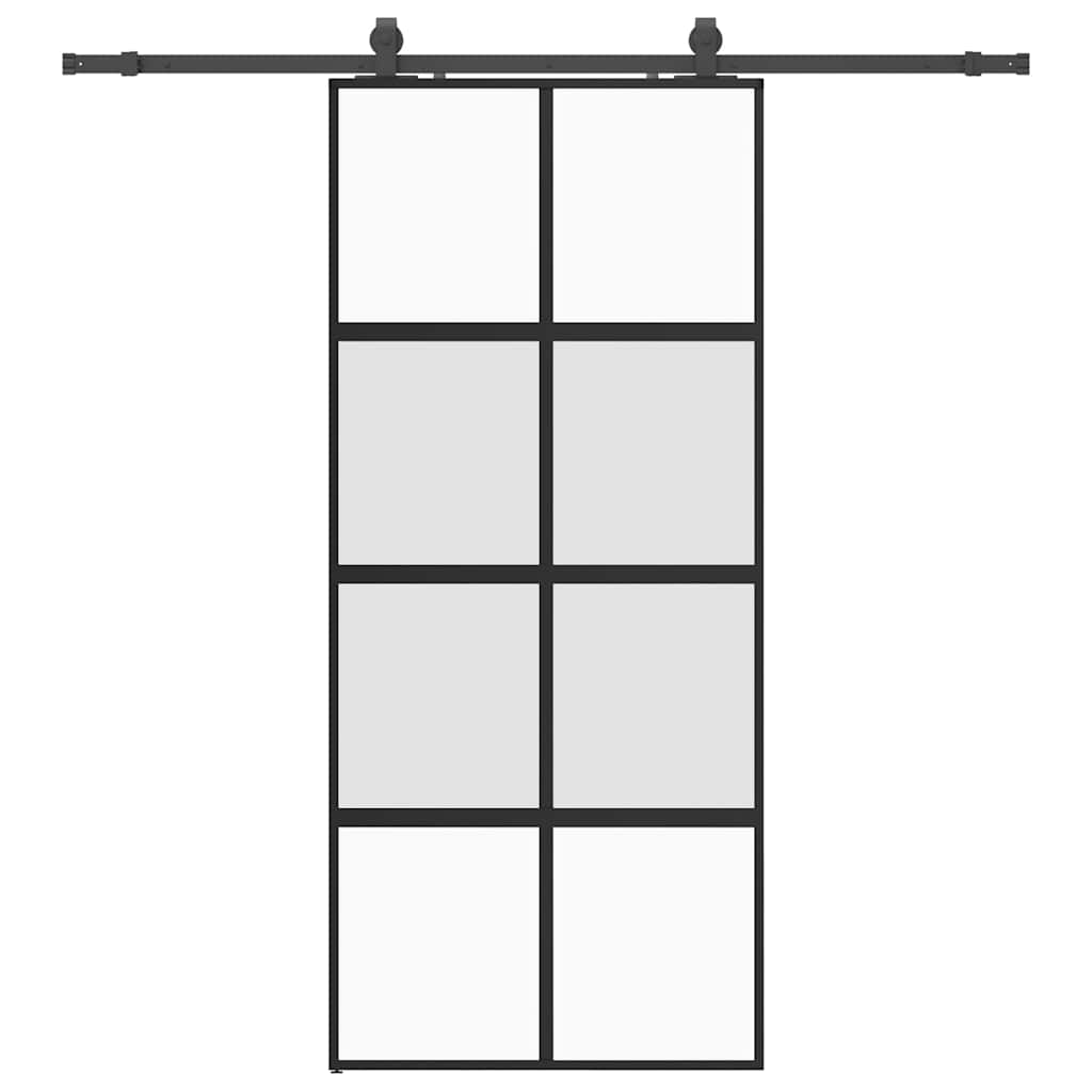vidaXL Sliding Door with Hardware Set Black 90x205 cm Tempered Glass