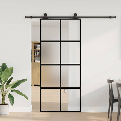 vidaXL Sliding Door with Hardware Set Black 90x205 cm Tempered Glass