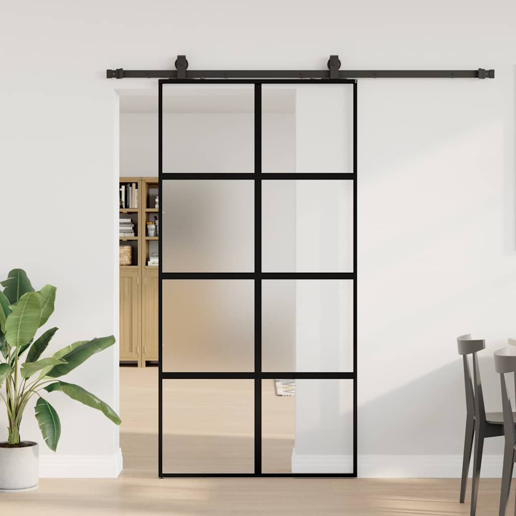 vidaXL Sliding Door with Hardware Set Black 102.5x205 cm Tempered Glass