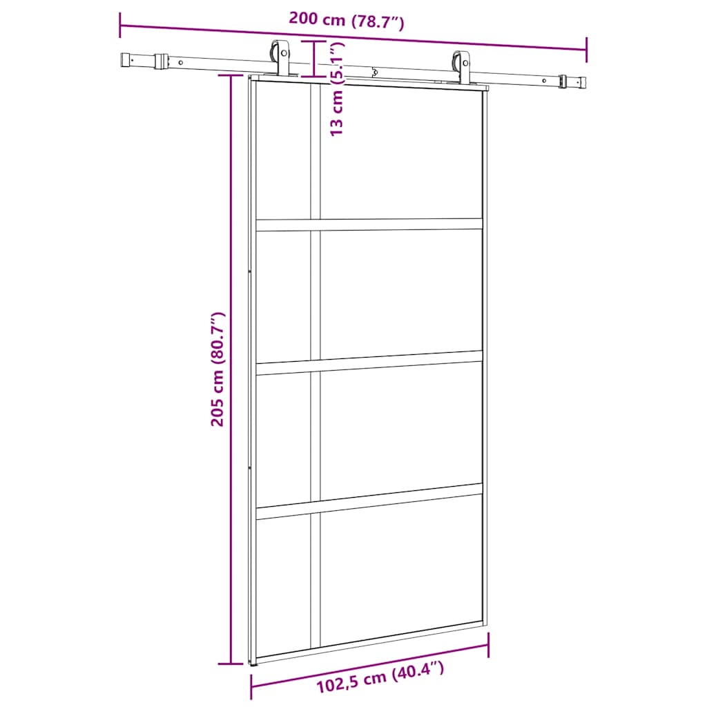 vidaXL Sliding Door with Hardware Set Black 102.5x205 cm Tempered Glass