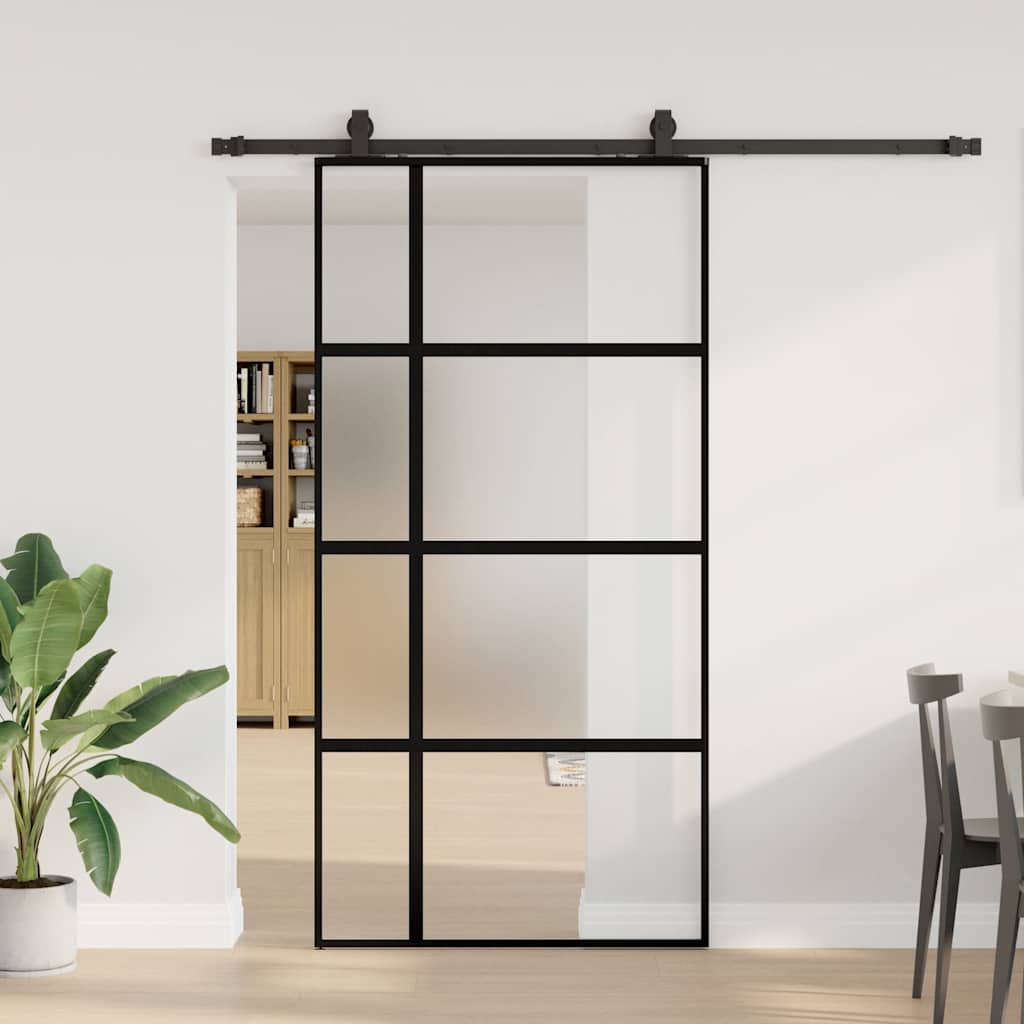 vidaXL Sliding Door with Hardware Set Black 102.5x205 cm Tempered Glass