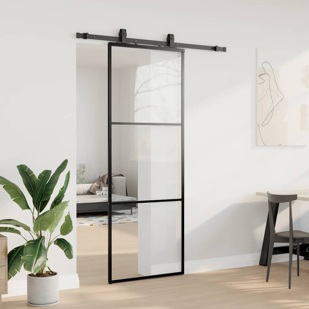 vidaXL Sliding Door with Hardware Set Black 76x205 cm ESG Glass