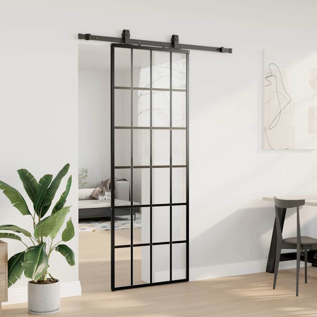 vidaXL Sliding Door with Hardware Set Black 76x205 cm ESG Glass