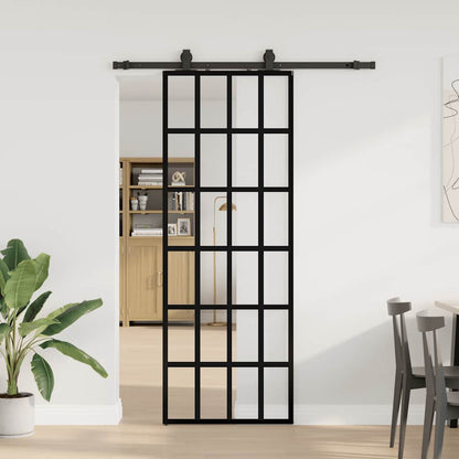 vidaXL Sliding Door with Hardware Set Black 76x205 cm ESG Glass