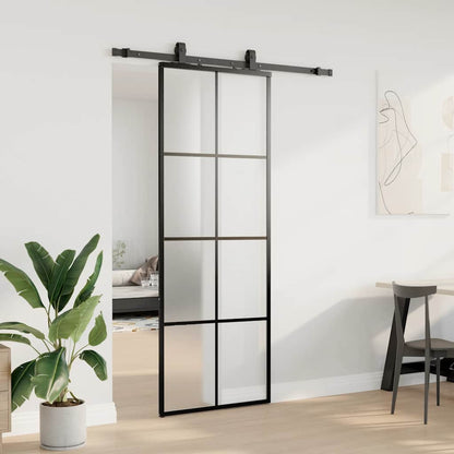 vidaXL Sliding Door with Hardware Set Black 76x205 cm ESG Glass