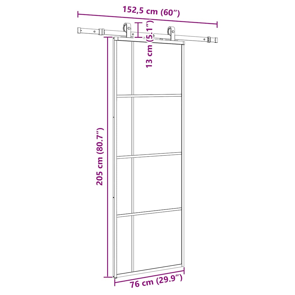 vidaXL Sliding Door with Hardware Set Black 76x205 cm ESG Glass