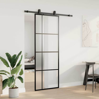 vidaXL Sliding Door with Hardware Set Black 76x205 cm ESG Glass