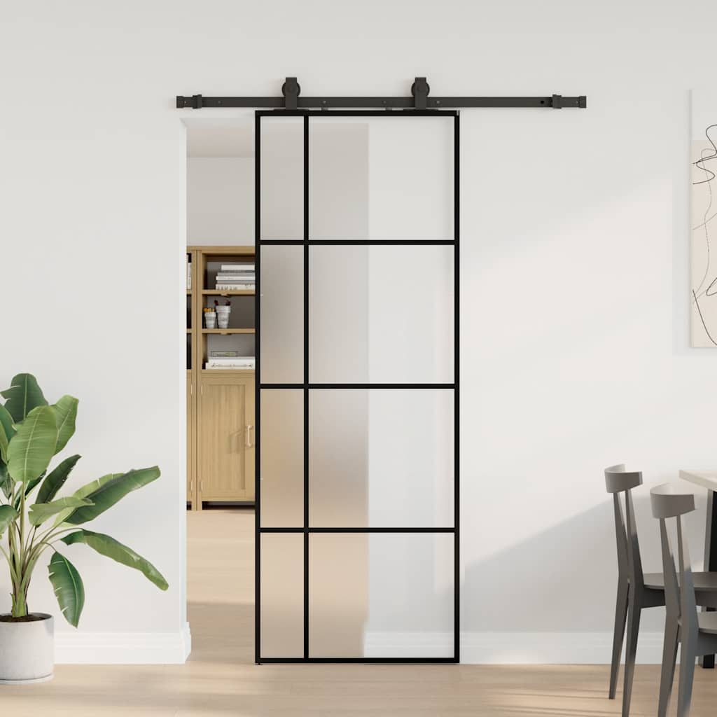 vidaXL Sliding Door with Hardware Set Black 76x205 cm ESG Glass