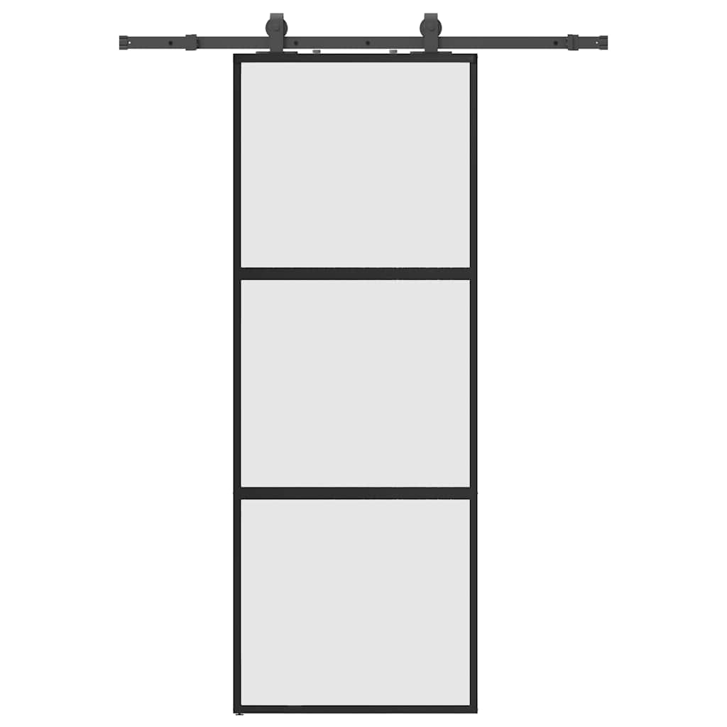 vidaXL Sliding Door with Hardware Set Black 76x205 cm Tempered Glass