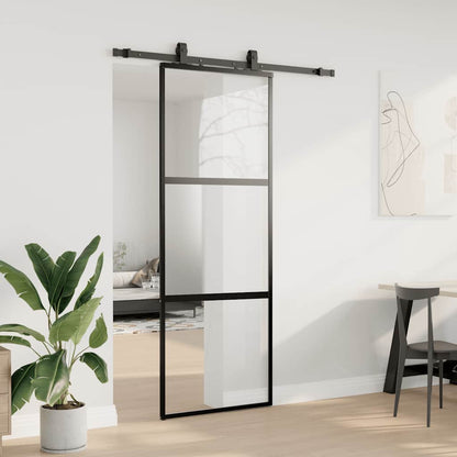 vidaXL Sliding Door with Hardware Set Black 76x205 cm Tempered Glass