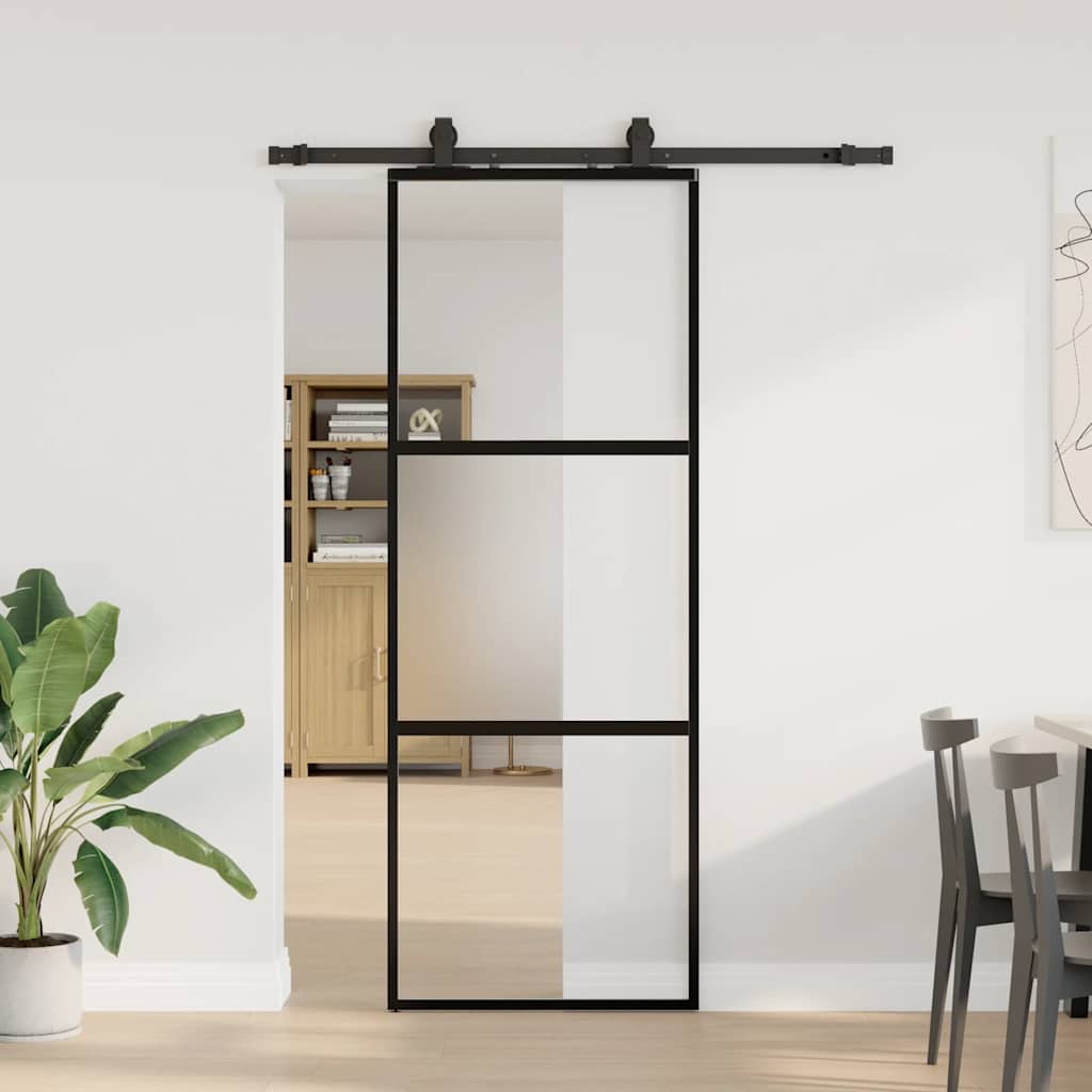 vidaXL Sliding Door with Hardware Set Black 76x205 cm Tempered Glass
