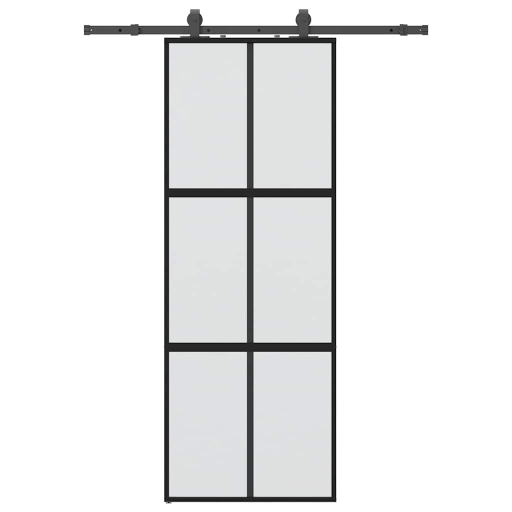 vidaXL Sliding Door with Hardware Set Black 76x205 cm Tempered Glass
