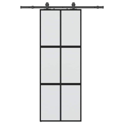 vidaXL Sliding Door with Hardware Set Black 76x205 cm Tempered Glass