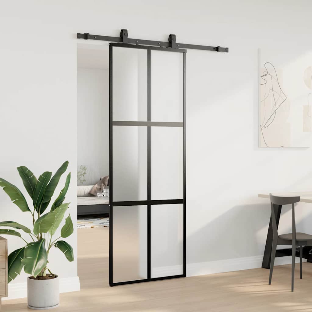 vidaXL Sliding Door with Hardware Set Black 76x205 cm Tempered Glass
