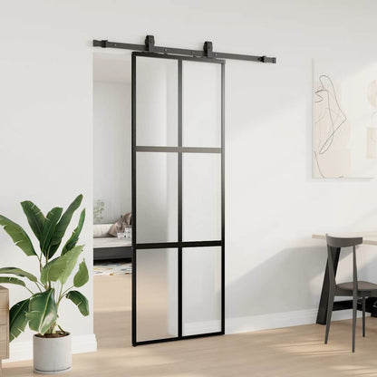 vidaXL Sliding Door with Hardware Set Black 76x205 cm Tempered Glass