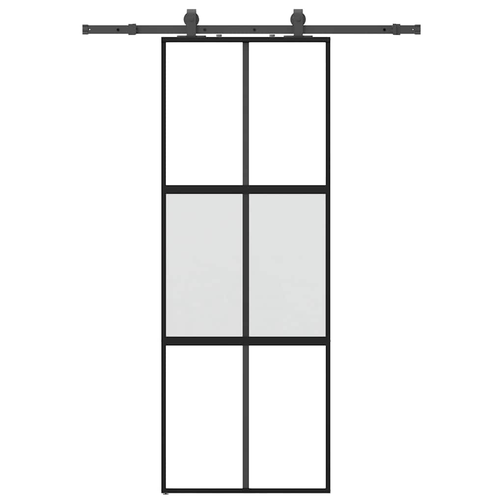 vidaXL Sliding Door with Hardware Set Black 76x205 cm Tempered Glass