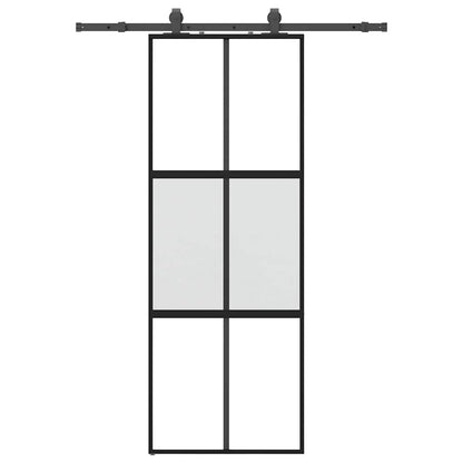 vidaXL Sliding Door with Hardware Set Black 76x205 cm Tempered Glass
